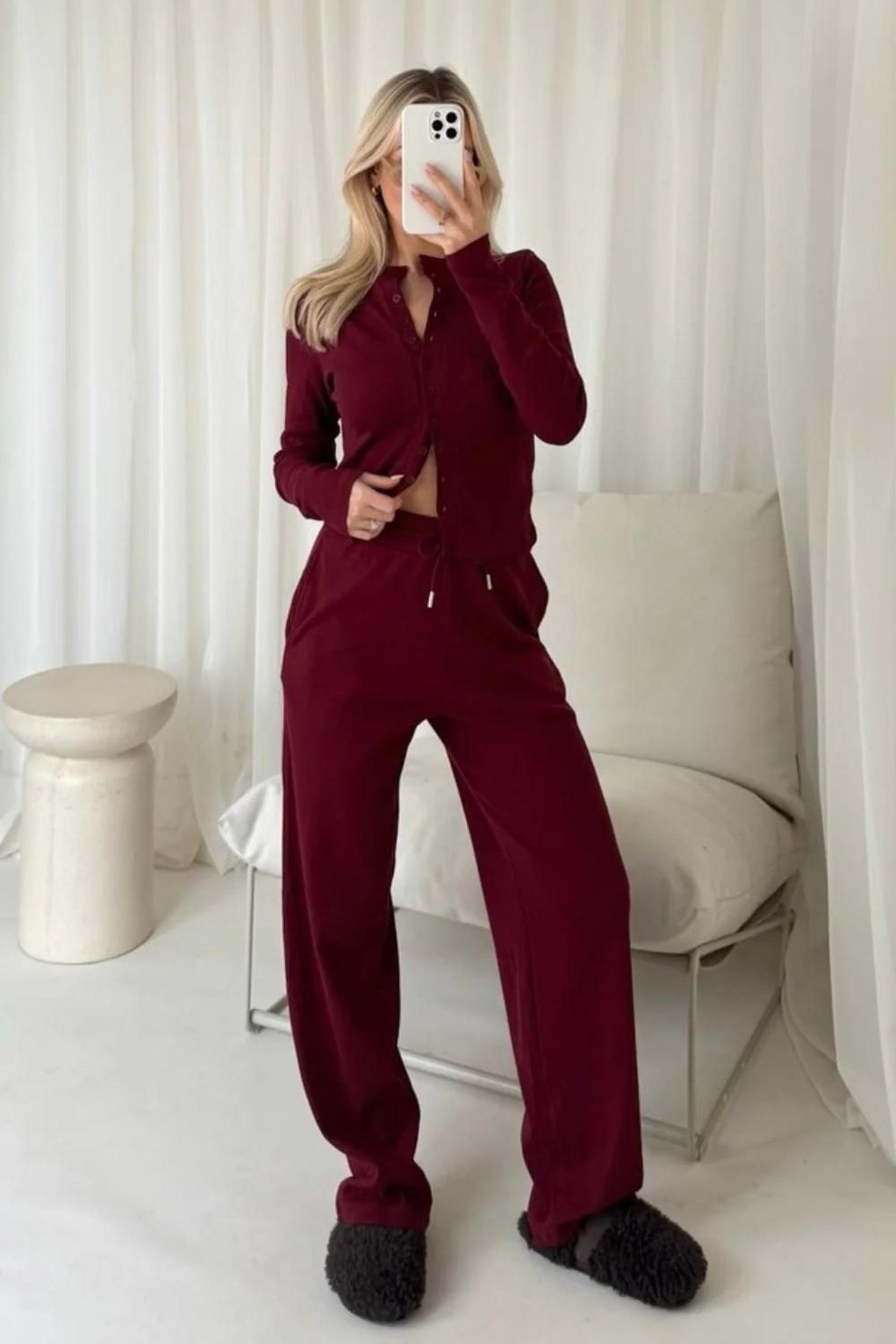 Molly Mae inspired Long Sleeves Ribbed Button Trouser Set