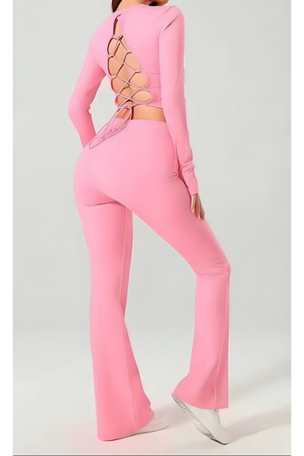 Super Fitness Cut-out Round Neck Cross Back yoga Wrap Top Active Gym Set