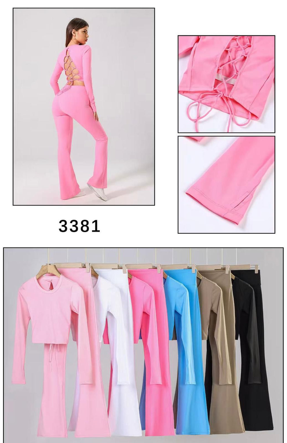 Super Fitness Cut-out Round Neck Cross Back yoga Wrap Top Active Gym Set