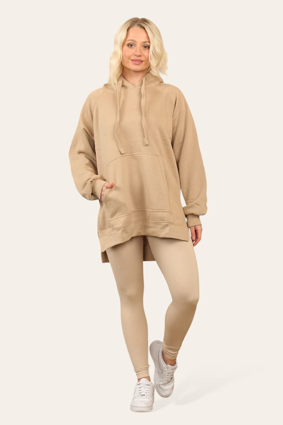 Side Split Front Pocket Over Size Hoodie