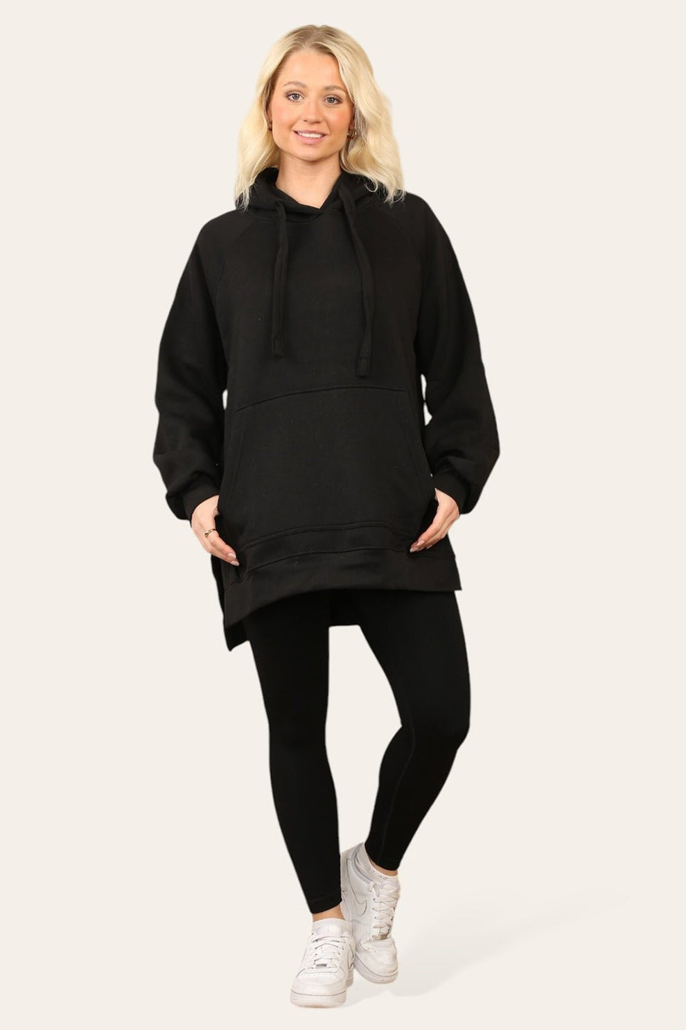 Side Split Front Pocket Over Size Hoodie